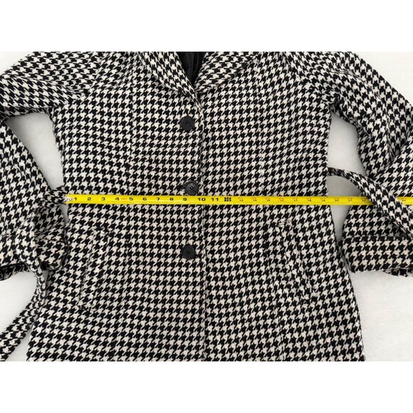 Odyn Houndstooth Belted Mid-Length Coat Women’s XL Black White Mod Retro Goth St - Picture 10 of 14